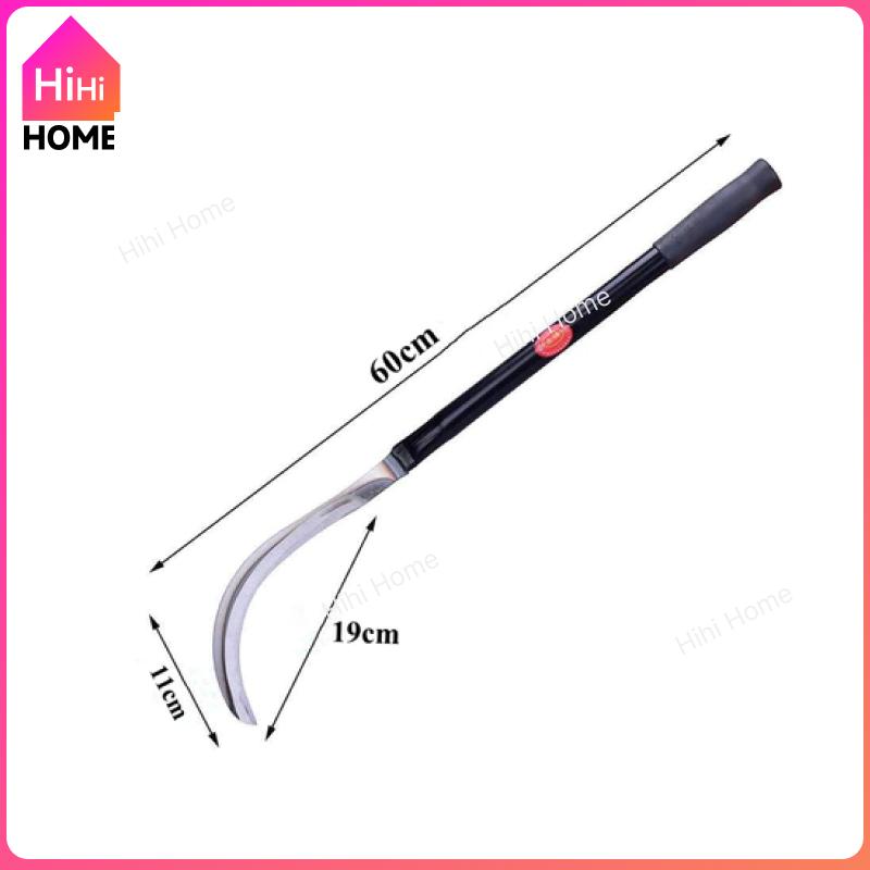 60cm Long Handle Harvesting Sickle Farm/Garden Tool for Grass Cutting and Harvesting Extended Carbon Steel Serrated Blade