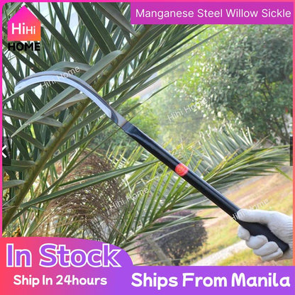 60cm Long Handle Harvesting Sickle Farm/Garden Tool for Grass Cutting and Harvesting Extended Carbon Steel Serrated Blade