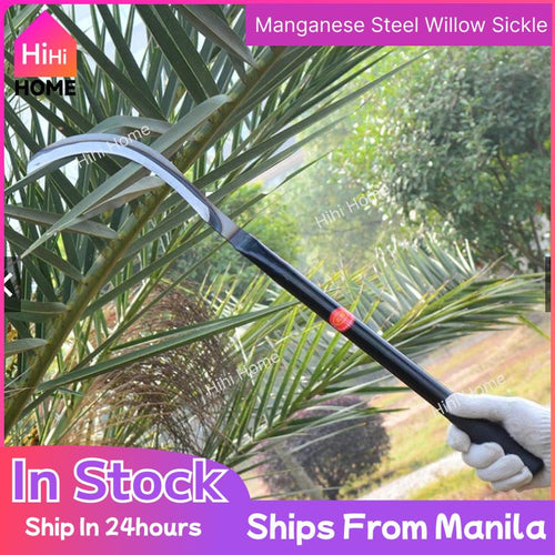 60cm Long Handle Harvesting Sickle Farm/Garden Tool for Grass Cutting and Harvesting Extended Carbon Steel Serrated Blade