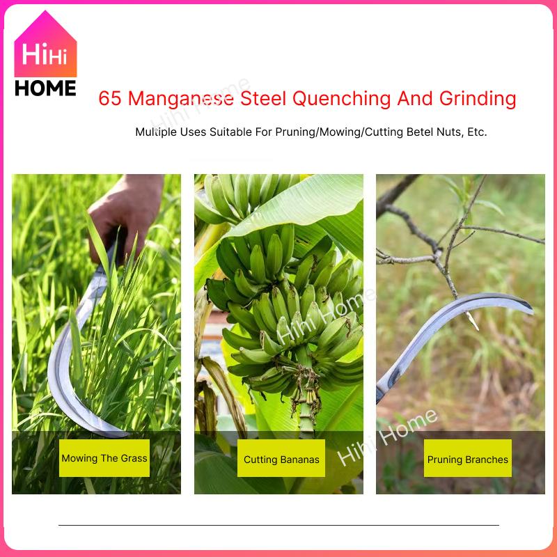 60cm Long Handle Harvesting Sickle Farm/Garden Tool for Grass Cutting and Harvesting Extended Carbon Steel Serrated Blade