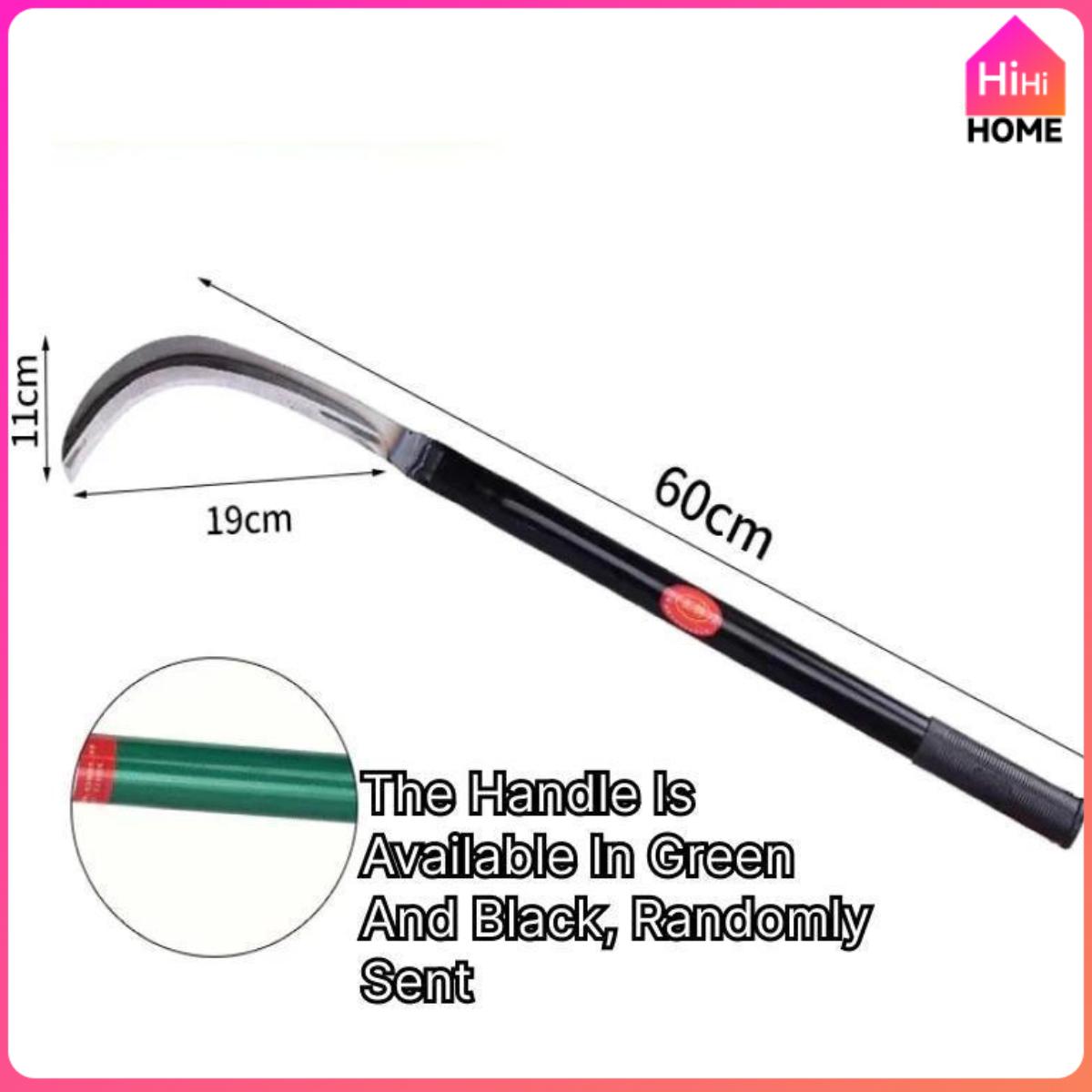 60cm Long Handle Harvesting Sickle Farm/Garden Tool for Grass Cutting and Harvesting Extended Carbon Steel Serrated Blade