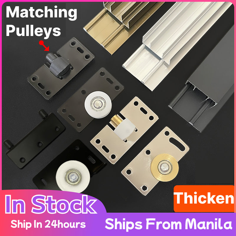 1/1.5Meter Wardrobe Sliding Door Track Rail & Pulley Roller Caster Set A Pair Closet Durable Concave